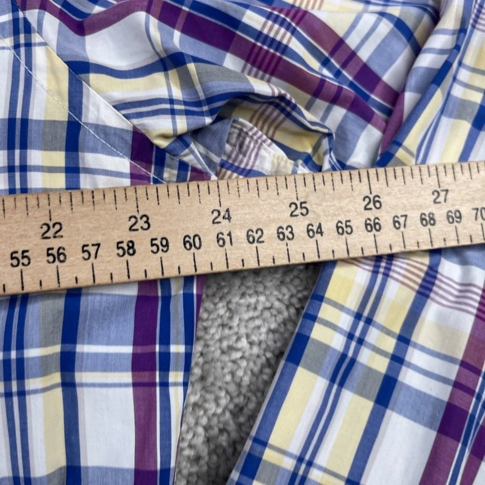 Banana Republic Shirt Mens Large Purple Plaid Soft‎ Wash Button Up Business